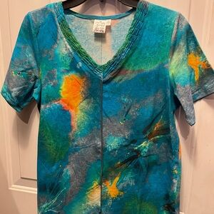Parsley & Sage Blue and Green  Watercolor Print V-Neck Top